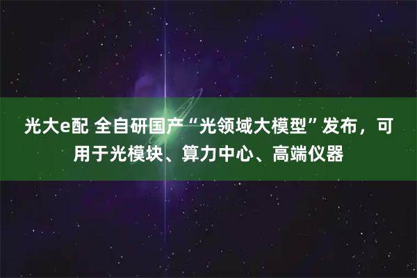 光大e配 全自研国产“光领域大模型”发布，可用于光模块、算力中心、高端仪器
