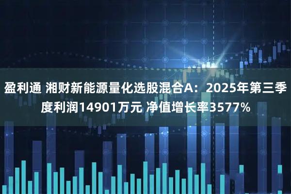 盈利通 湘财新能源量化选股混合A：2025年第三季度利润14901万元 净值增长率3577%
